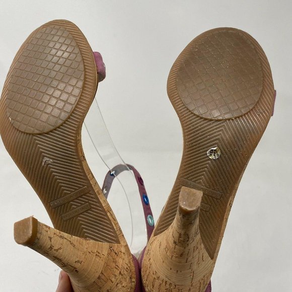 Marc Jacobs Pink Retro Cork Pumps Heels Grommet - Picture 8 of 12